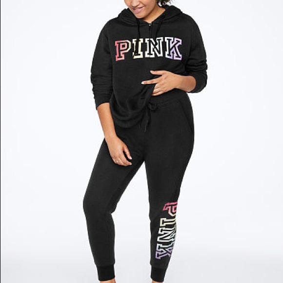 💗VS PINK BLACK RAINBOW OMBRÉ LOGO SKINNY JOGGERS - Picture 3 of 9